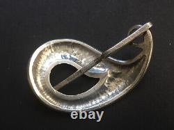 Brutalist Jacob Hull Silver Plated Hair Slide Brooch Signed Modernist