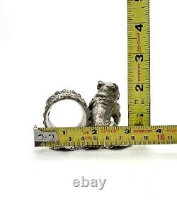 Bull Dog Napkin Ring Design Antique Rare Silver Plated Dinning Decor