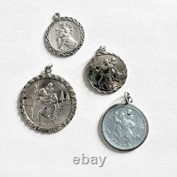 Bundle of 4 Vintage Silver Saint Christopher Pendants Enamel Gold Plated 11.10g