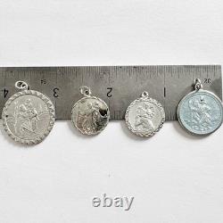Bundle of 4 Vintage Silver Saint Christopher Pendants Enamel Gold Plated 11.10g