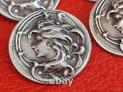 Buttons Art Nouveau Silver Plated Silver Jugendstil signés