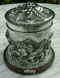 C1875 Antique French Silver Plated Tobacco Box Humidor Cherubs riding Dolphins