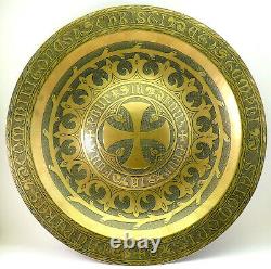 C1890, Antique French Knight's Templar Engraved Brass & Silver Plated Alms Dish