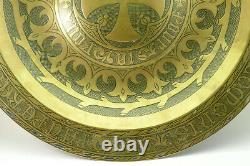 C1890, Antique French Knight's Templar Engraved Brass & Silver Plated Alms Dish