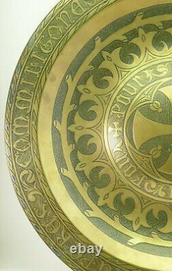 C1890, Antique French Knight's Templar Engraved Brass & Silver Plated Alms Dish