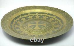 C1890, Antique French Knight's Templar Engraved Brass & Silver Plated Alms Dish