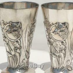 C1900s GERMAN WMF ART NOUVEAU SILVER PLATED HUNTING WILD BOAR PAIR 2 STIRRUP CUP