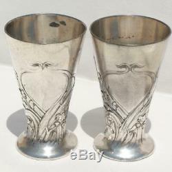 C1900s GERMAN WMF ART NOUVEAU SILVER PLATED HUNTING WILD BOAR PAIR 2 STIRRUP CUP