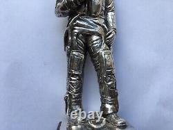 C1980s QUALITY VINTAGE R. A. F. SILVER PLATED PILOT FIGURE ON WOODEN PLINTH/BASE