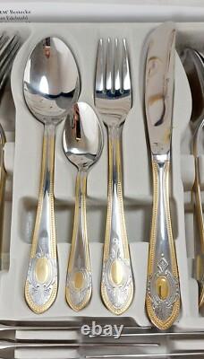 CUTLERY SET Willhiem Toscana Rosfreier Edelstahl 72 Piece Case Gold Plated