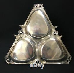 C. 1905 Wmf Silver Plated Triangular 3 Compartment Centre Piece Art Nouveau Lady