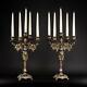 Candelabra Pair Two Bronze Candle Holders 2 Gilded 5 Lights Arms 20.5