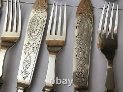 Carrington C&Co Kings Royal Engraved EPNS Silver Plate Fish Knives Forks Cutlery