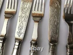 Carrington C&Co Kings Royal Engraved EPNS Silver Plate Fish Knives Forks Cutlery