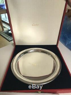 Cartier Pewter Silver Plate Serving Tray 11 Diameter with Original Cover & Box