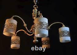 Chandelier Art Nouveau vintage silver-plated antique French 1930 5 opaline shade