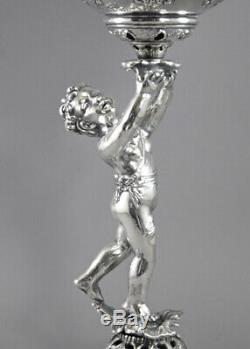 Charles Parker Silver Plate Oil Lamp Cherub Raising Font Banquet Antique