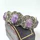 Chinese Export Carved Amethyst Silver Plated Panel Bracelet Vintage Filigree