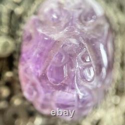 Chinese Export Carved Amethyst Silver Plated Panel Bracelet Vintage Filigree