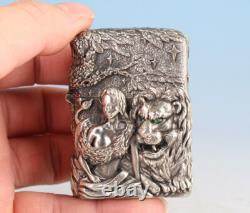 Chinese copper plate silver hand cast mermaid Beauty and the Beast lighter box