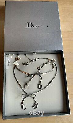 Christian Dior Silver Bow Necklace And Bracelet Used In Original Box