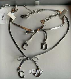 Christian Dior Silver Bow Necklace And Bracelet Used In Original Box