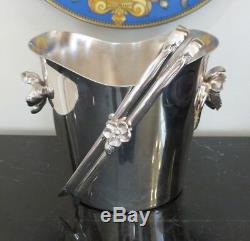 Christofle ANEMONE-BELLE EPOQUE Art Nouveau Silver Plated Ice Bucket and Tongs