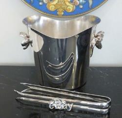 Christofle ANEMONE-BELLE EPOQUE Art Nouveau Silver Plated Ice Bucket and Tongs