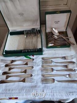 Christofle Cutlery Set Silver Plated 36 Pieces Model Marot Shell Spoon Fork