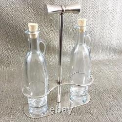 Christofle Silver Plated Oil & Vinegar Bottle Stand Holder Condiment Set