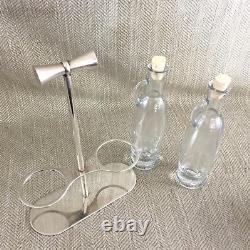 Christofle Silver Plated Oil & Vinegar Bottle Stand Holder Condiment Set