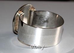 Chunky Silver Plated Vintage Cuff Bangle. Enamel Bird. Danish / Scandinavian