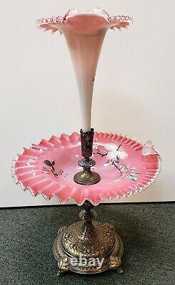 Circa 1870 French Napoleon III Style Opaline Glass and Silver Plate Epergne