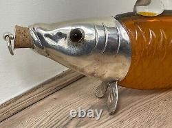 Collectible Victorian Style Silver Plate Amber Glass Fish Drinks Decanter