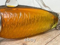 Collectible Victorian Style Silver Plate Amber Glass Fish Drinks Decanter