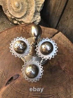 Condiment set Antique vintage Parrot bird egg cruet set silver plate 5.5 high