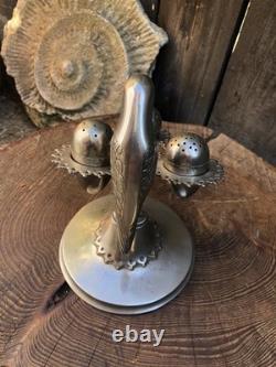 Condiment set Antique vintage Parrot bird egg cruet set silver plate 5.5 high
