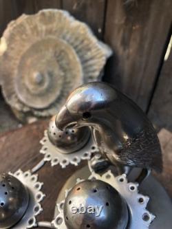 Condiment set Antique vintage Parrot bird egg cruet set silver plate 5.5 high