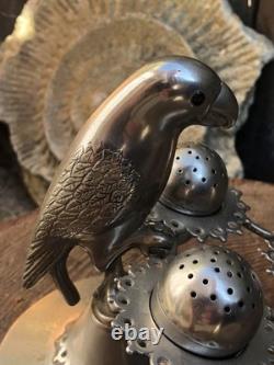 Condiment set Antique vintage Parrot bird egg cruet set silver plate 5.5 high