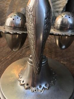Condiment set Antique vintage Parrot bird egg cruet set silver plate 5.5 high