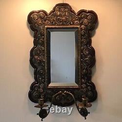 Continental Silver Plate Girandole Bevelled Wall Mirror with 2 scones circa 1880