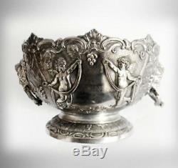 Corbell and Company silver plate bowl with ornate cherub design gold wash