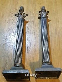 Corinthian column table oil lamp candlestick light matching pair silver plate