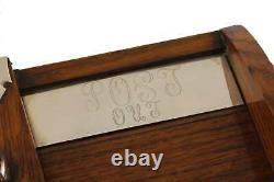 Country House Oak & Silver Plate Post In Out Box. Letter Stationery Box. C1900