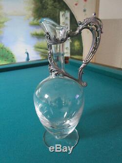 Cristallerie de Lorraine Claret Jug with ornate silver-plate repousse of LEAVES