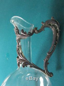 Cristallerie de Lorraine Claret Jug with ornate silver-plate repousse of LEAVES