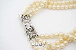 Crown Trifari 1940s Trio Strands Layer Pearls Crystals Pendant Choker, Necklace