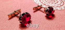 Cufflinks silver 875° in gold plated with corundums, vintage, USSR