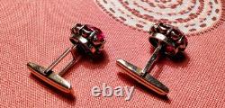 Cufflinks silver 875° in gold plated with corundums, vintage, USSR