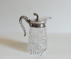 Cut Glass Syrup Pitcher, Silver Plate Beaded Top, c. 1900 (#4)